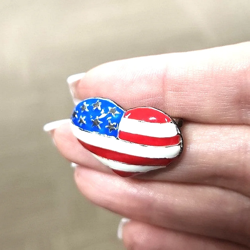 Hand Enameled Heart Flag Pin